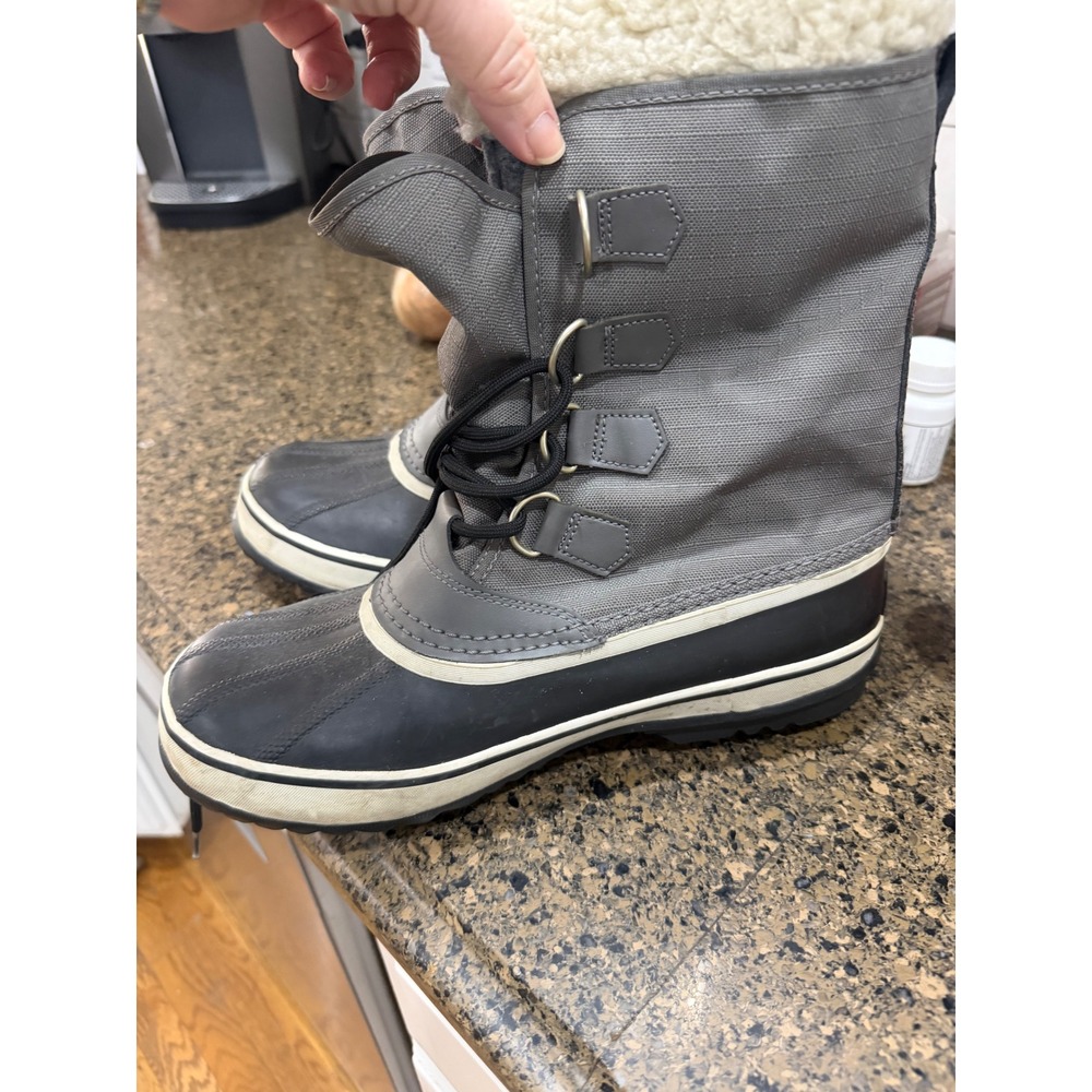 Sorel Winter Carnival Waterproof Boots Grey Black Faux‎ Fur NL1495-035 Womens 10